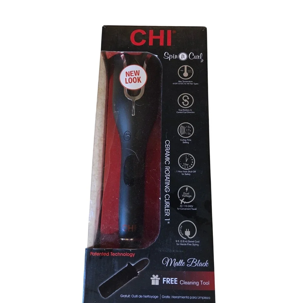 CHI Spin N Curl Automatic‎ Hair Curler Black NWOT Unused Case Broken Minimalist